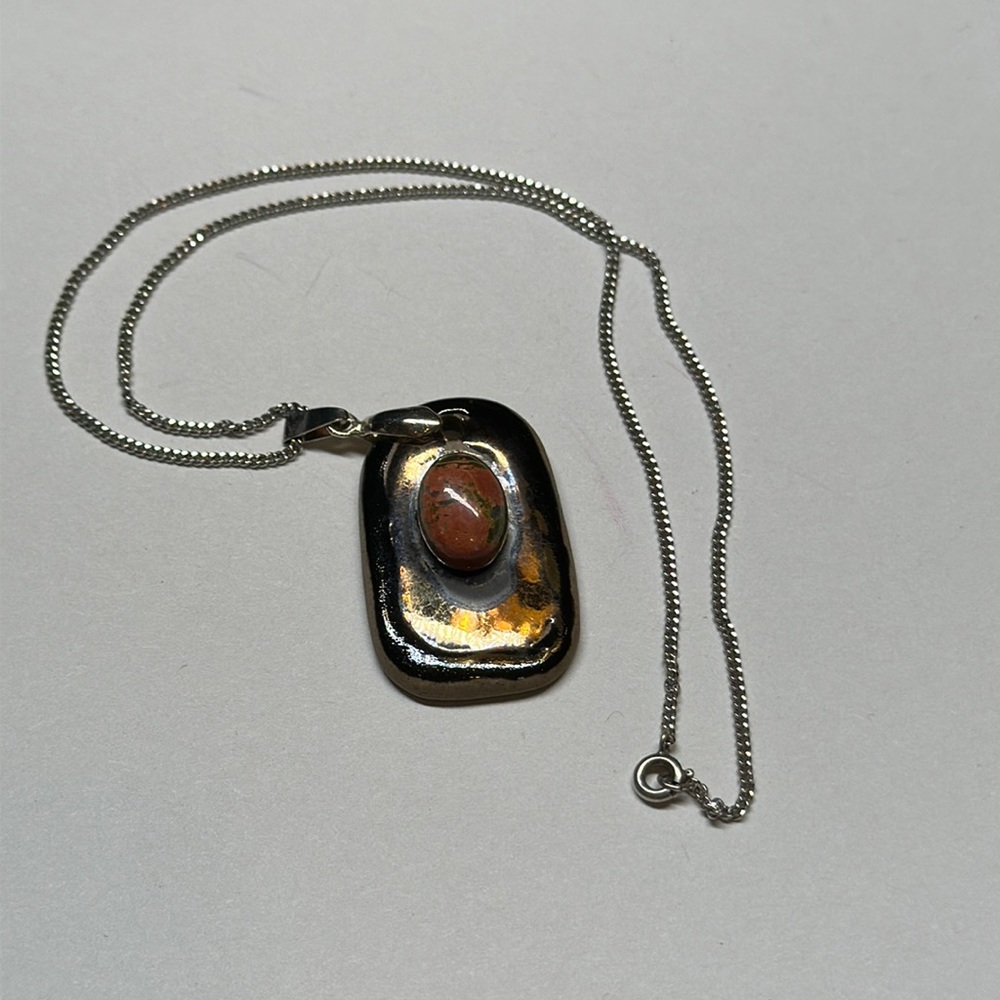 XVintage Calderon ceramic enamel and stone cabochon necklace on sterling chain - Picture 3 of 10